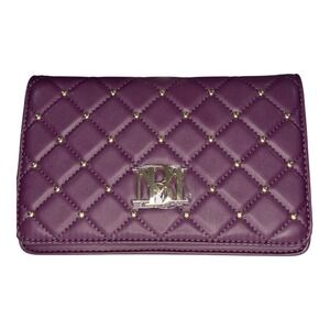Badgley Mischka Plum Quilted Studded Flap Crossbody Bag | NWT | Gold Chain